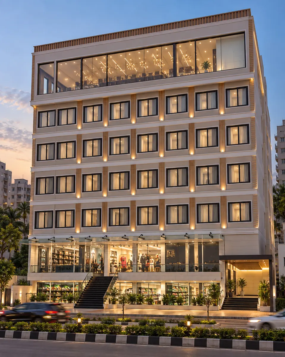 Design visualisation of the commercial-cum-residential development in Gomti Nagar Extension